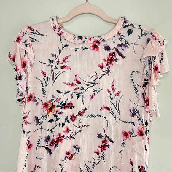 HAPTICS Pink Floral Double Ruffle Flutter Sleeve Blouse, Small - Picture 2 of 8